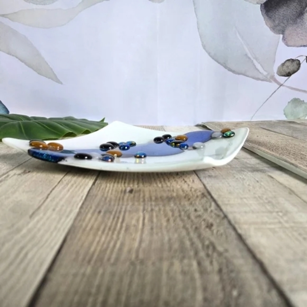 Handmade Square Ceramic Plate with River Design - Picture 2 of 4